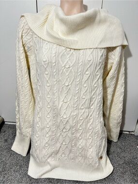 Tommy Hilfiger Cream Cable-Knit Cowl Sweater